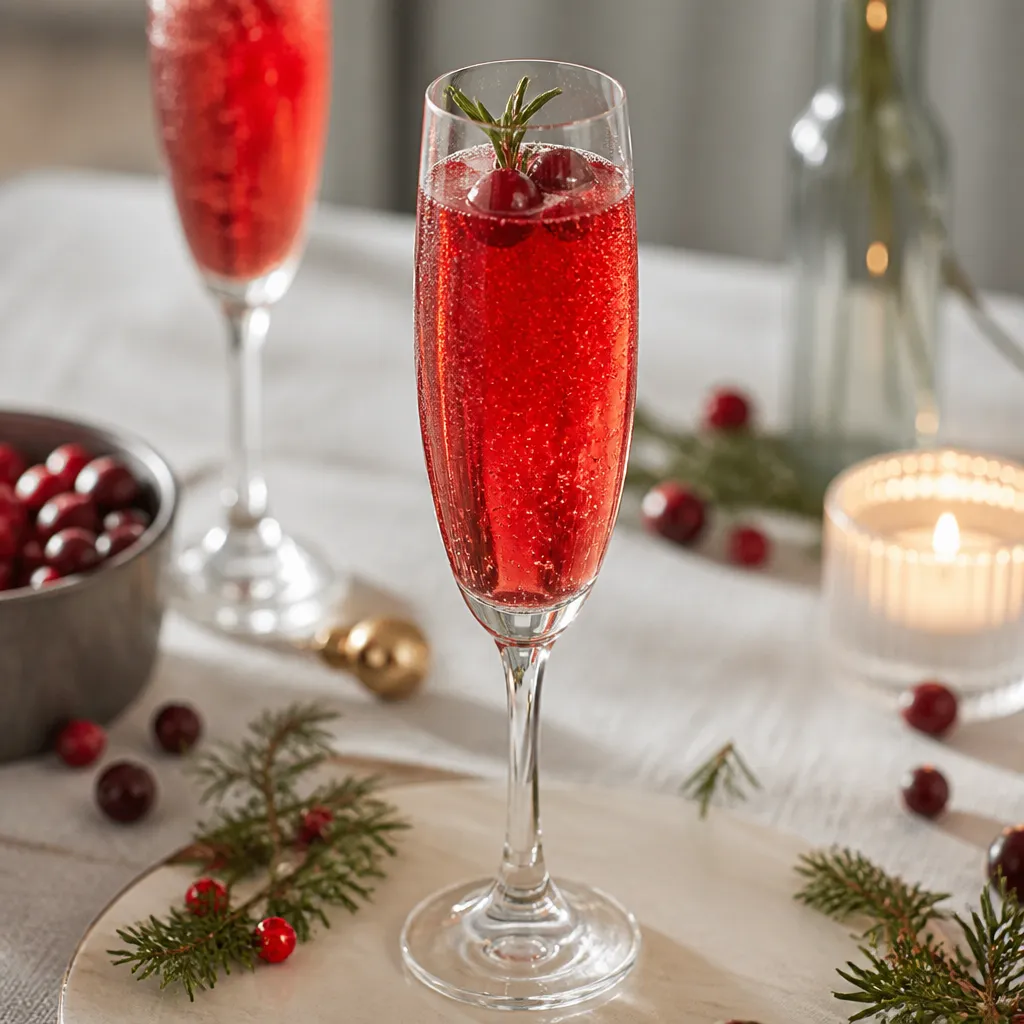 Cranberry fizz pétillant aux baies fraîches servi en flûte