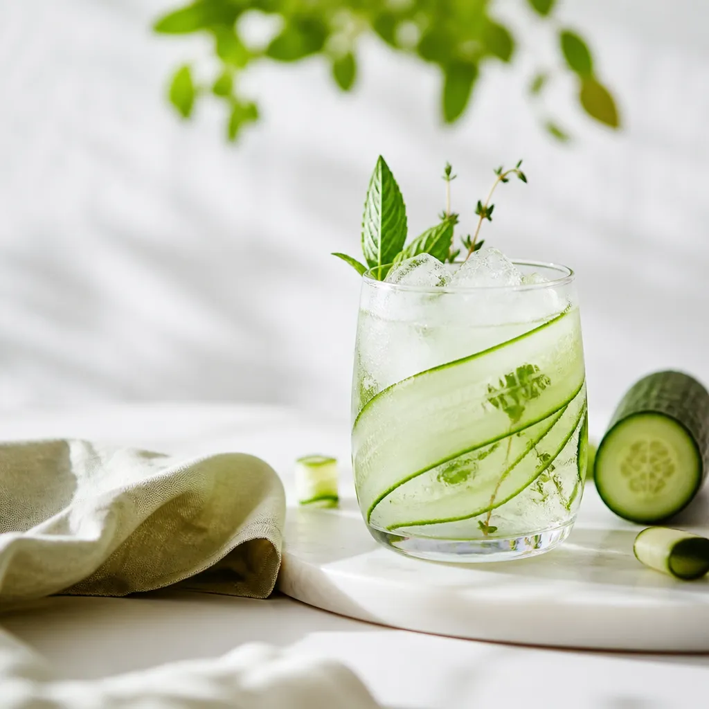 Cucumber tonic aux rubans de concombre frais et herbes