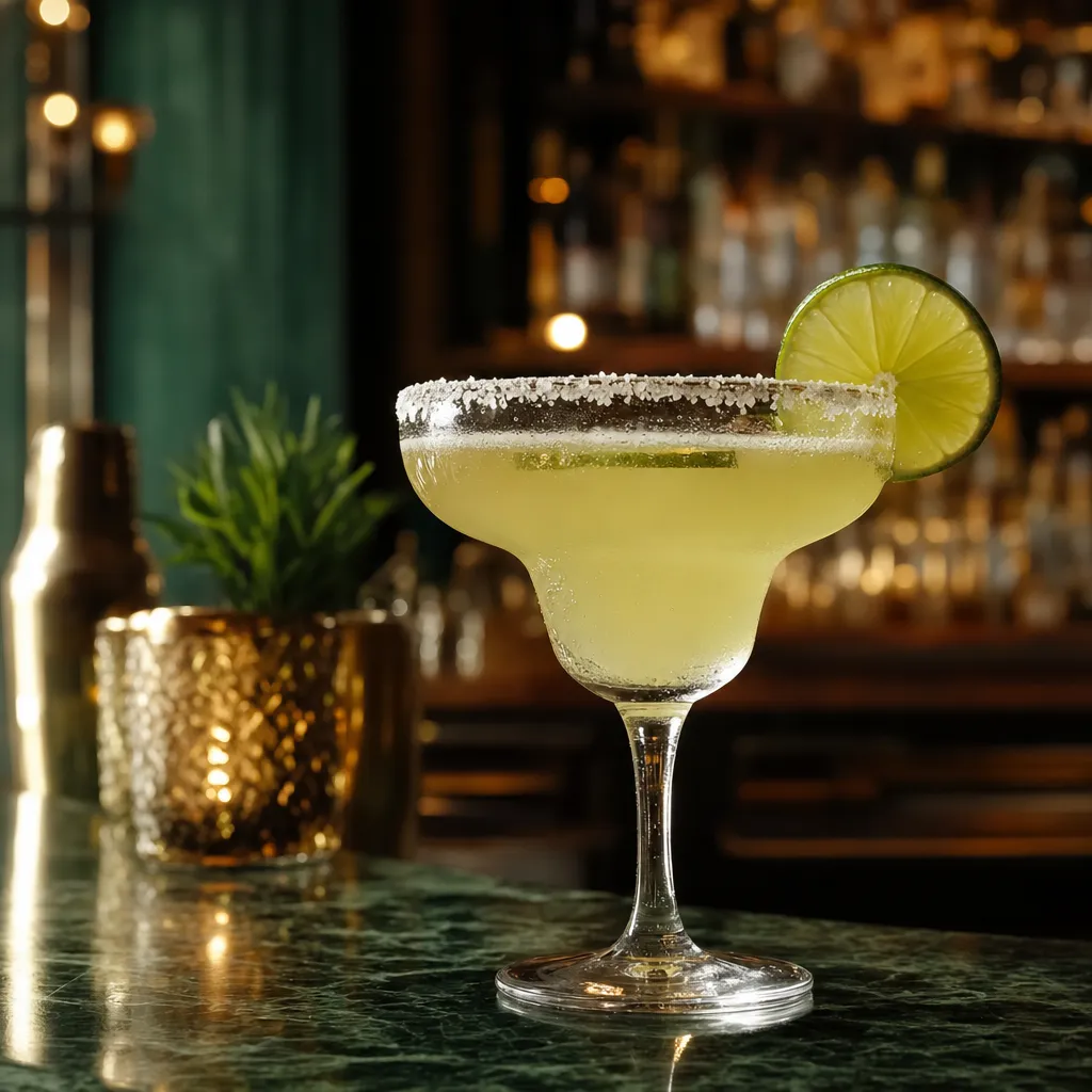 Margarita à la tequila dans un verre au bord givré de sel