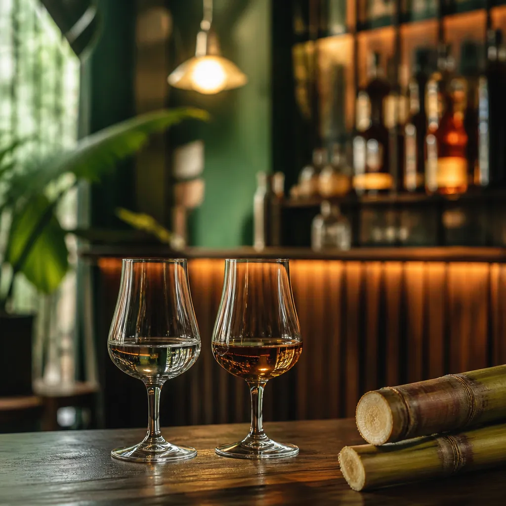 Rhum agricole et rhum de mélasse côte à côte en verres de dégustation