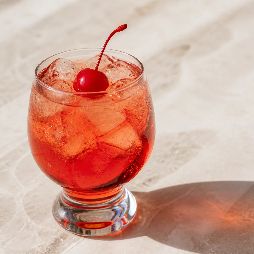 Shirley Temple à la grenadine et au ginger ale avec cerise confite
