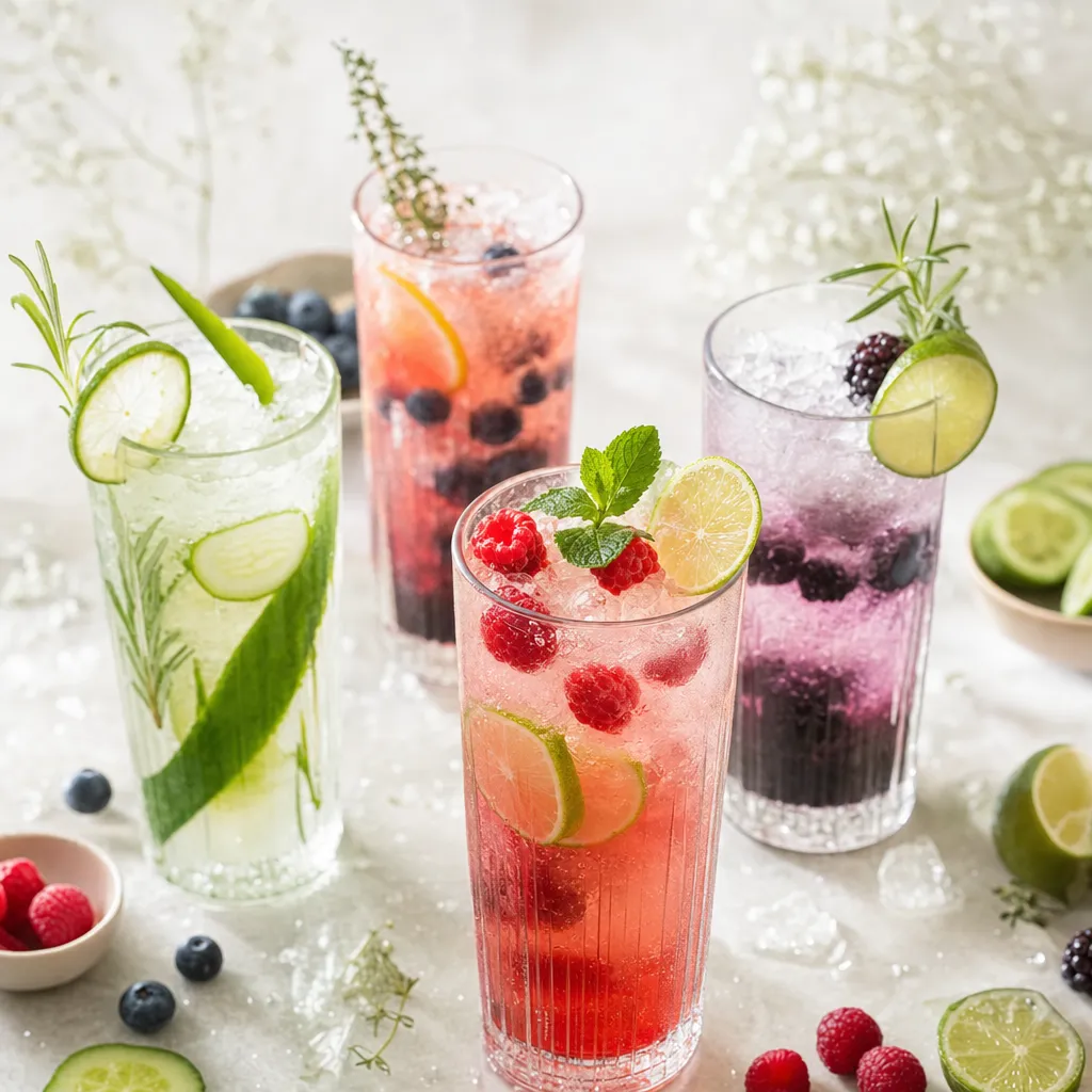 Mocktails sans alcool aux fruits frais dans des verres élevés