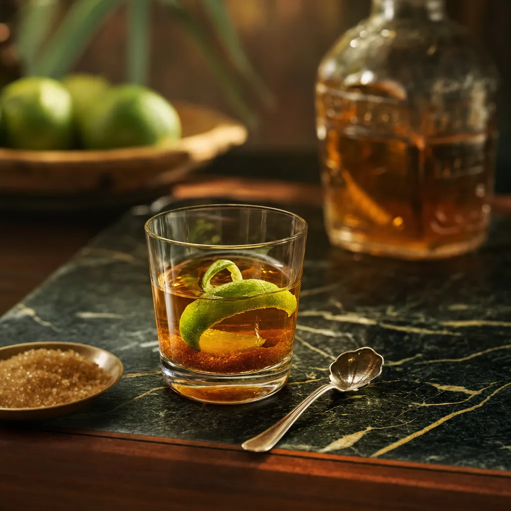 Ti punch antillais au rhum agricole avec zeste de citron vert et sucre de canne