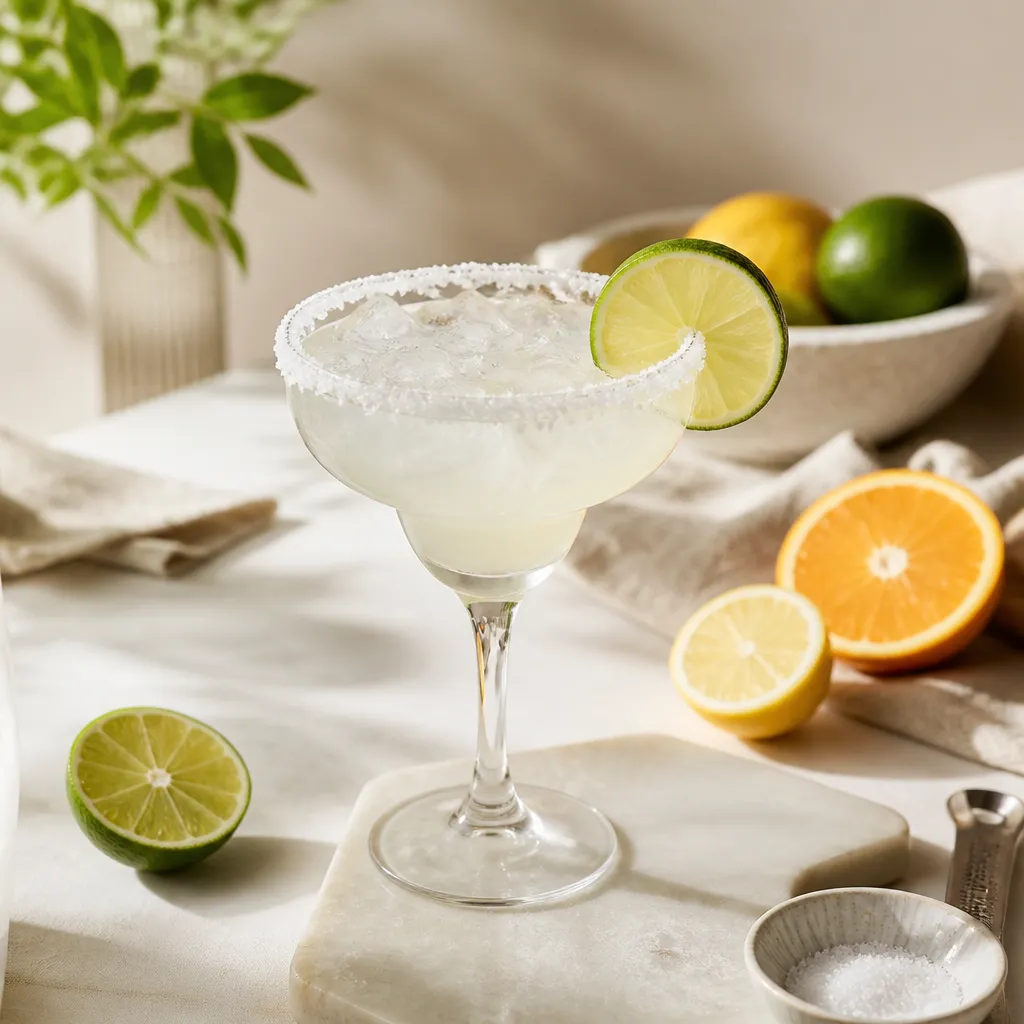 Virgin margarita au bord givré de sel avec agrumes frais
