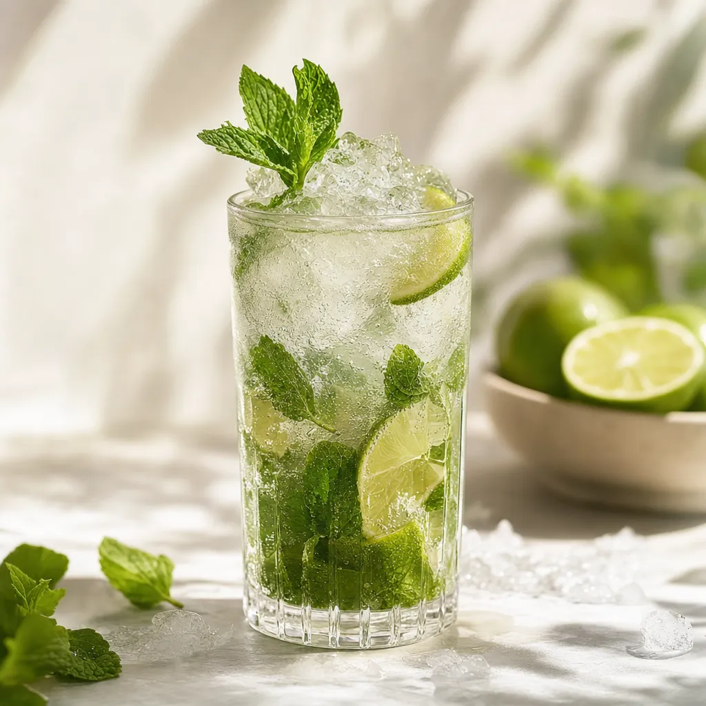 Virgin mojito à la menthe fraîche, citron vert et eau pétillante
