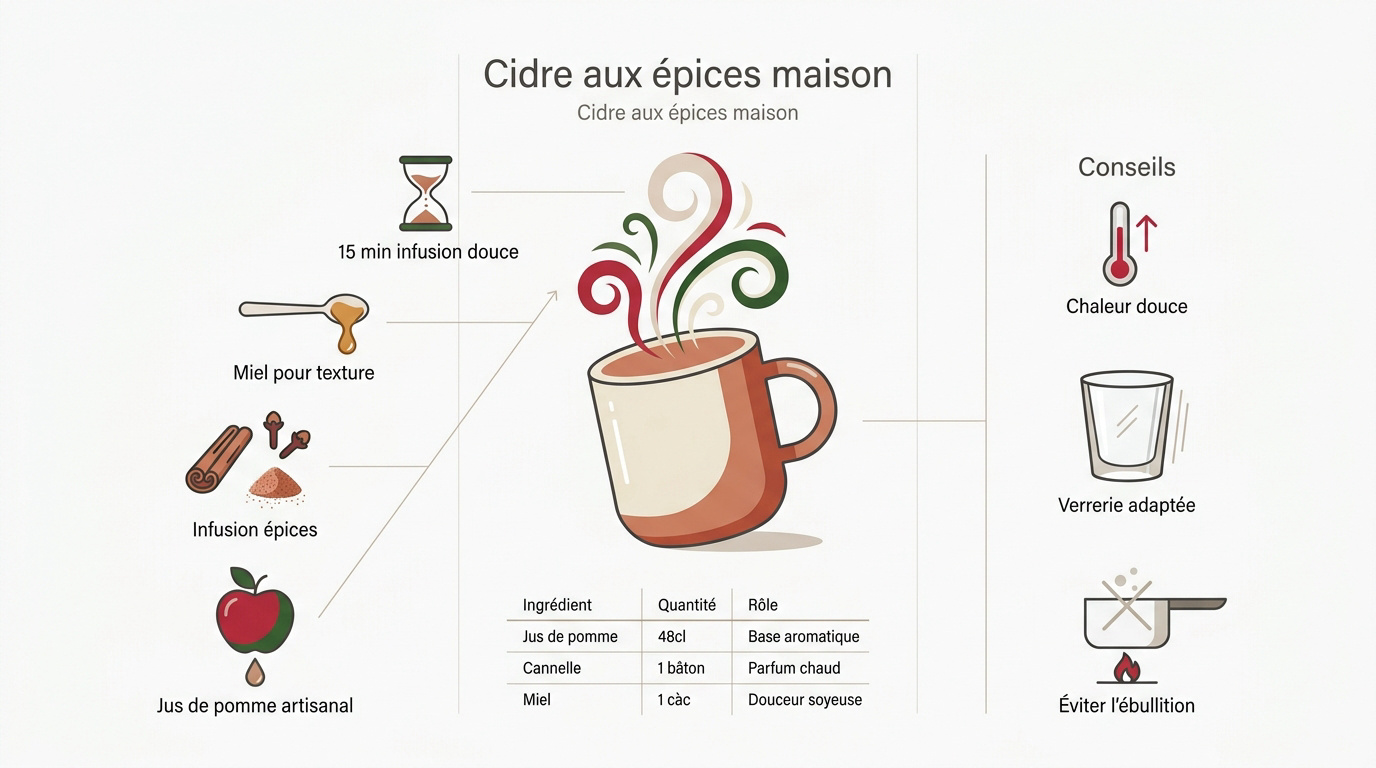 Cidre chaud aux épices sans alcool servi dans un mug avec bâton de cannelle