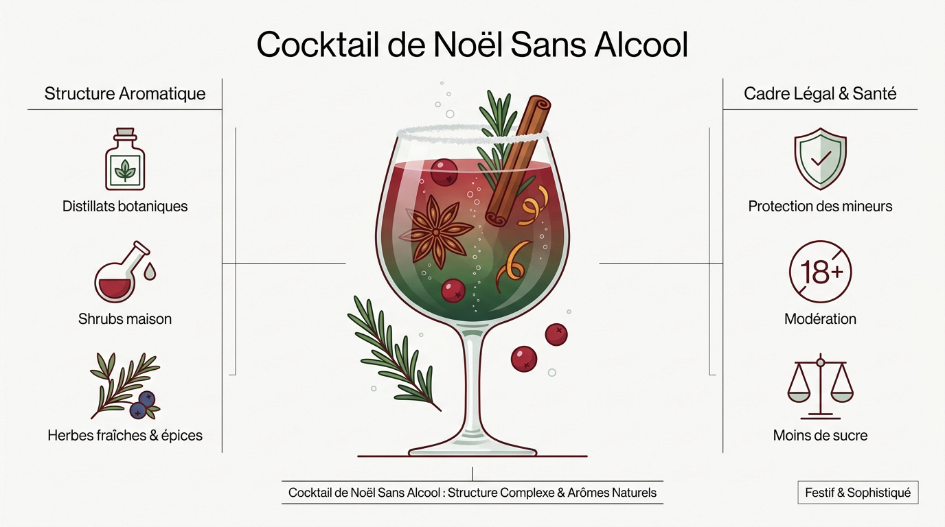 Cocktail de Noël sans alcool aux épices et botaniques