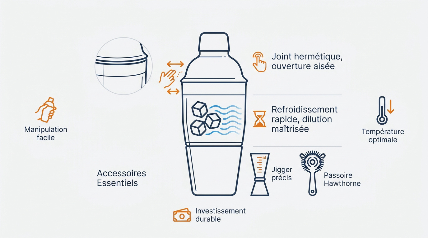 Infographie comparative des avantages techniques entre shaker Boston et Cobbler pour le bar maison