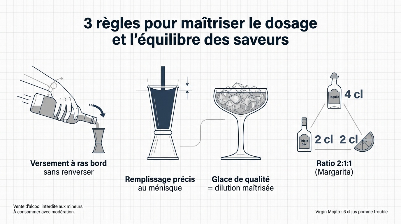 Barman utilisant un jigger en acier pour doser un cocktail avec précision