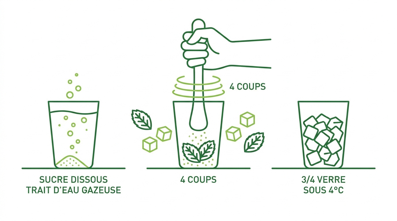 Pilonnage délicat de la menthe fraîche et du citron vert dans un verre highball