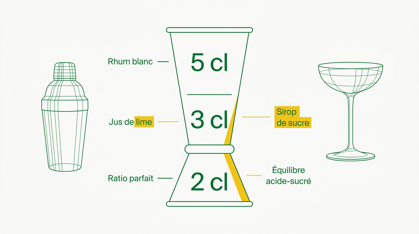 Verre à cocktail type coupe contenant un daiquiri frais avec une rondelle de citron vert