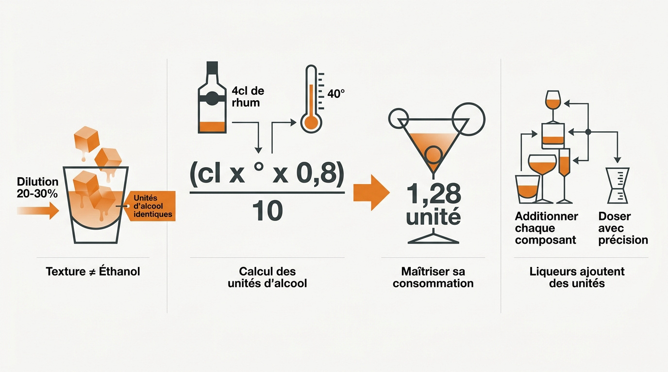 Guide visuel pour le calcul des unités d'alcool dans les cocktails et spiritueux