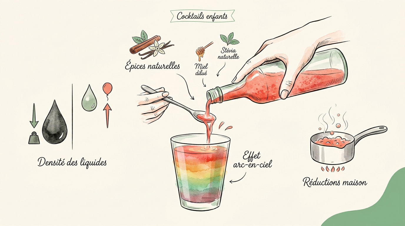 Cocktails colorés en couches pour enfants avec fruits frais