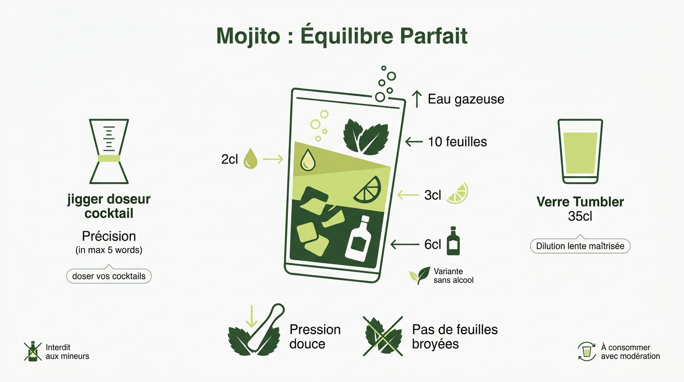 Infographie de la recette parfaite du mojito avec dosages précis